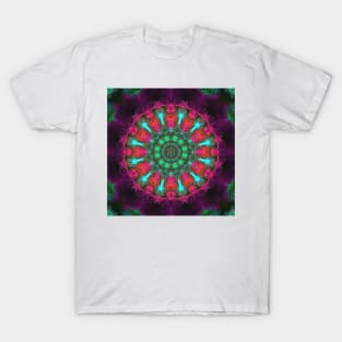 Psychedelic Kaleidoscope Pink Purple Teal and Green T-Shirt